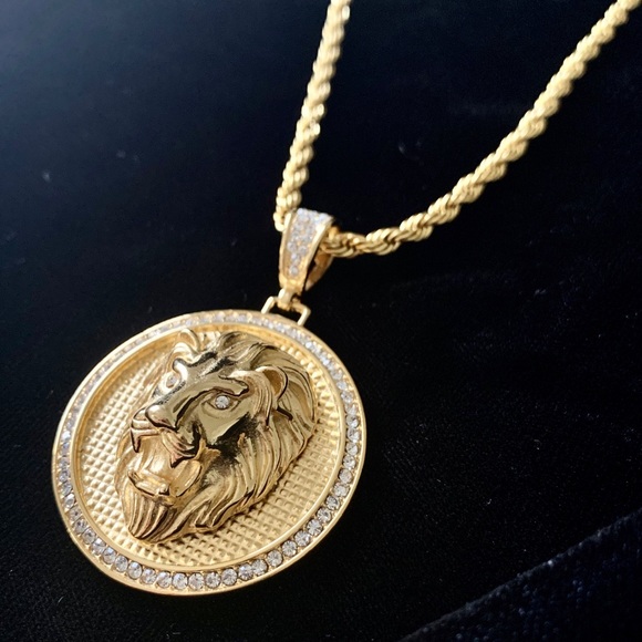 BIG LION DIAMONDS cz 18K GOLD CHAIN MADE IN ITALY!